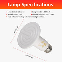 150W Reptile Heat Lamp, Pack of 2 Ceramic Heat Emitters for Reptile Geckos, Lizard, Iguana, Bearded - 100 Watts / 2pcs/White - image 2
