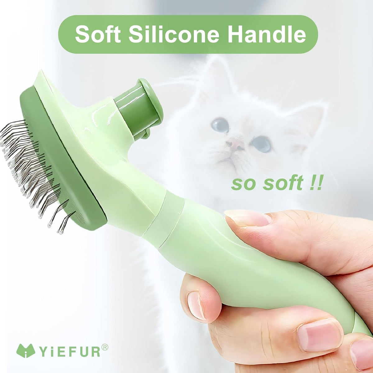 Cat Brush for Shedding, Self Cleaning Brush for Long & Short Hair Cats – Essentials for Cats - Green - image 3