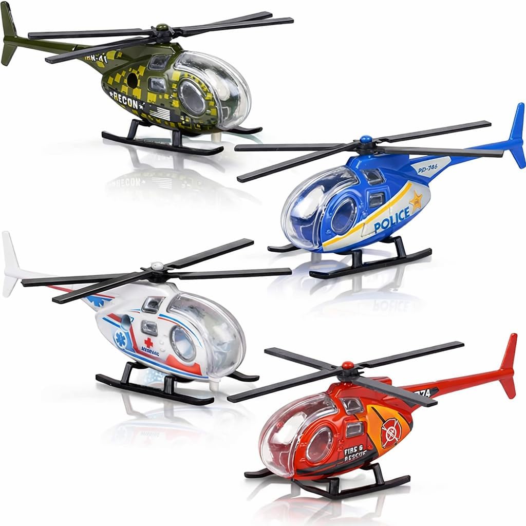ArtCreativity Diecast Helicopter Toy, Police, Fire Engine, EMS - Emergency Theme