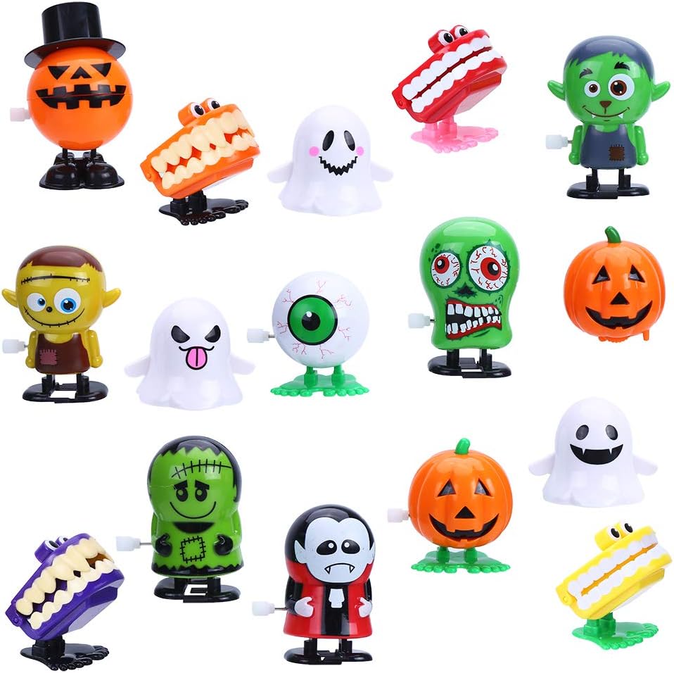 CCINEE Halloween wind-up toys, 16 piece set of clockwork pumpkins, ghosts and zombies