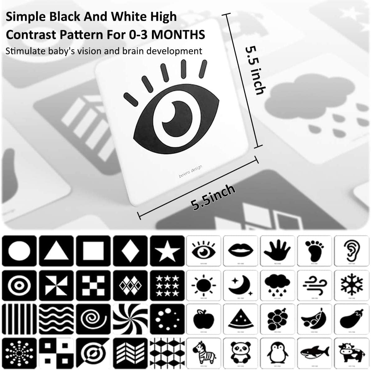 beiens High Contrast Baby Flashcards, Newborn Toy - Black & White(for 0-3 Months) - image 3