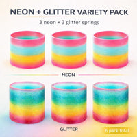 Liberty Imports 6 pack of large 4 inch rainbow coil spring toys in neon and glitter colors - view 3