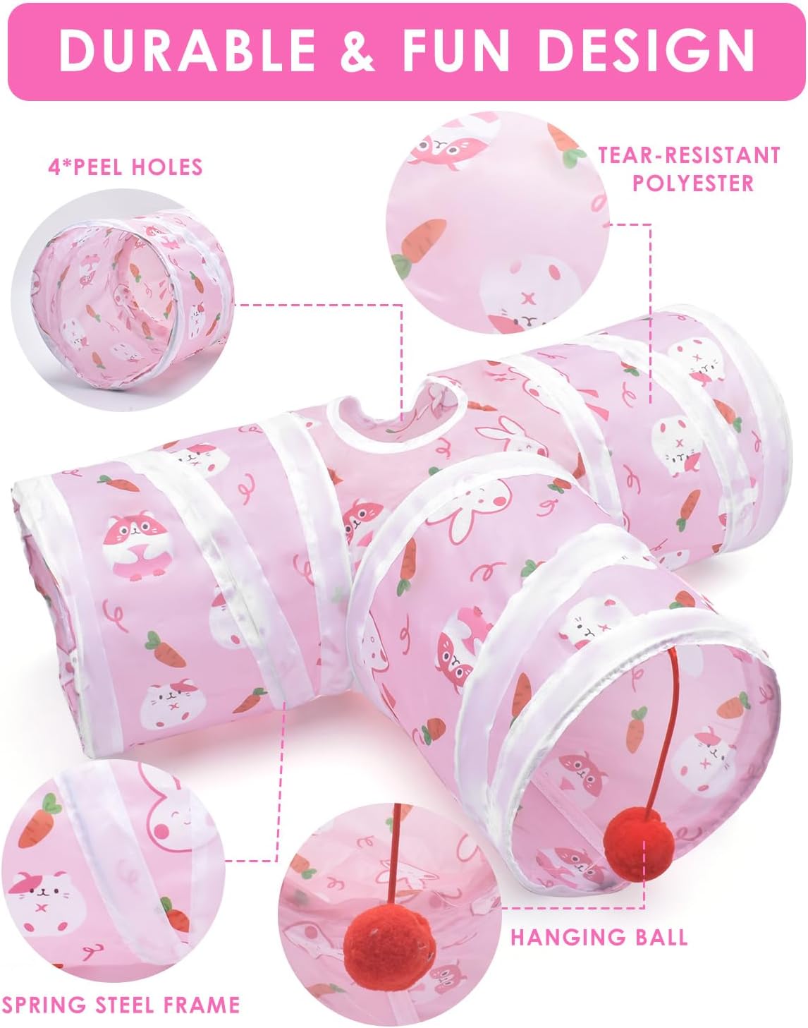 Bissap Collapsible Rabbit Tunnel - Small / Pink - image 2