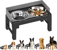 Elevated Dog Bowls for Medium and Large Dogs - 1 Stainless Slow Feeder & 1 Stainless Bowl / Grey