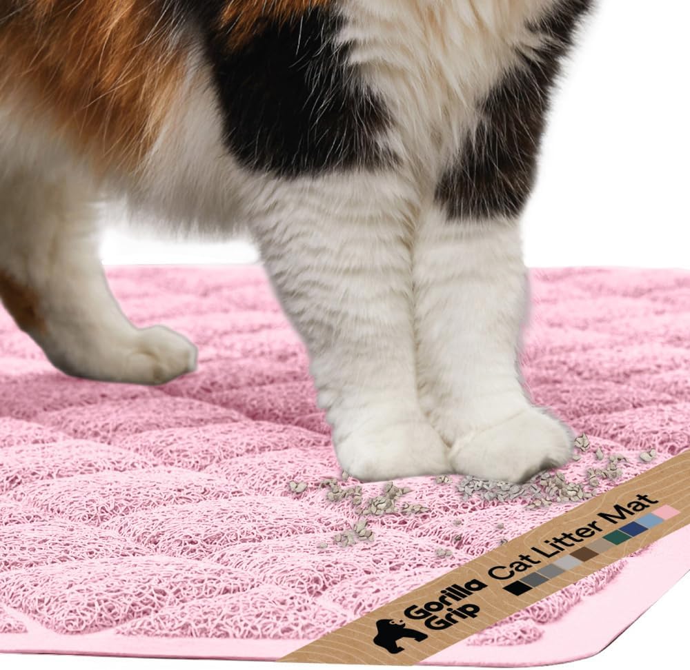 GORILLA GRIP Cat Litter Mat, Coiled Mesh Trapping Mats - X-Small (17" x 11") / Light Pink