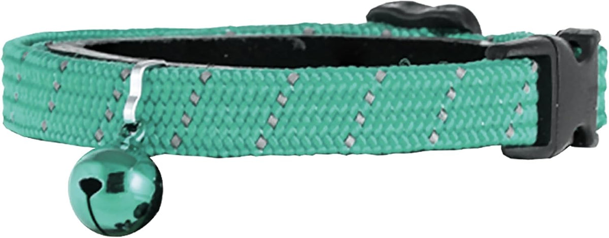 Reflective Breakaway Cat Collar with Bell, Safe Design - Green