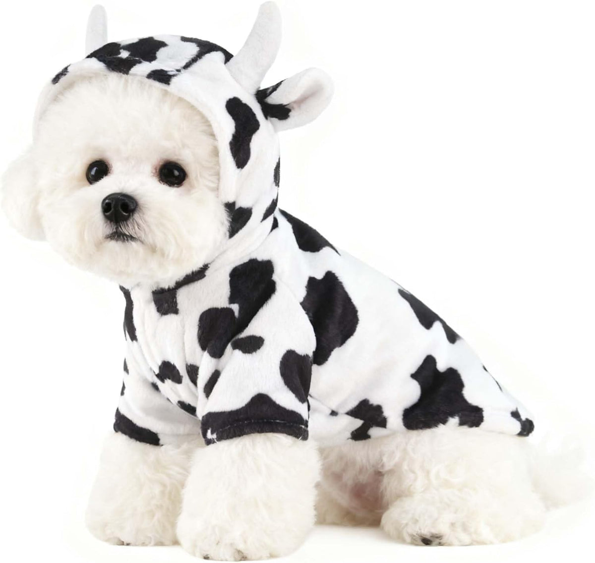FLAdorepet Halloween Dog Cow Costume Outfits for Small Medium Large - S(Chest 14.2"|3-5Lbs) / White