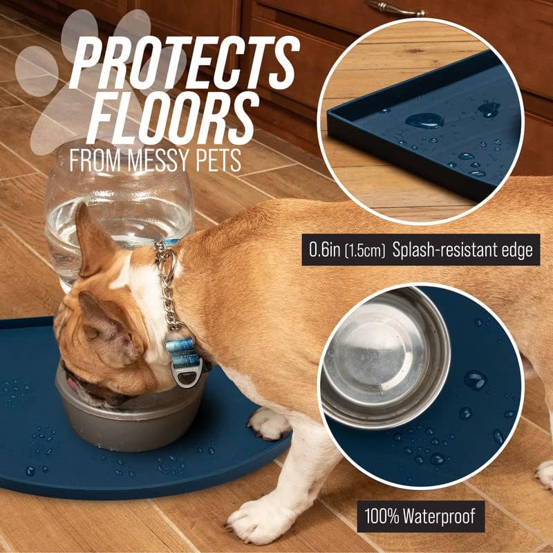 Leash Boss Fountain Mat, Silicone Water Mat Designed for Pet Fountains, Dog Gravity Water Bowls - 26"L x 21"W / Navy - image 2