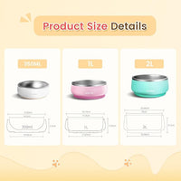 Pawaii Small Dog Bowls, 12 oz. Food Water Bowl Designed for Puppies and Cats with Non-Slip Rubber Base, Upgraded Metal Insulated, Double Stainless Steel Bowls