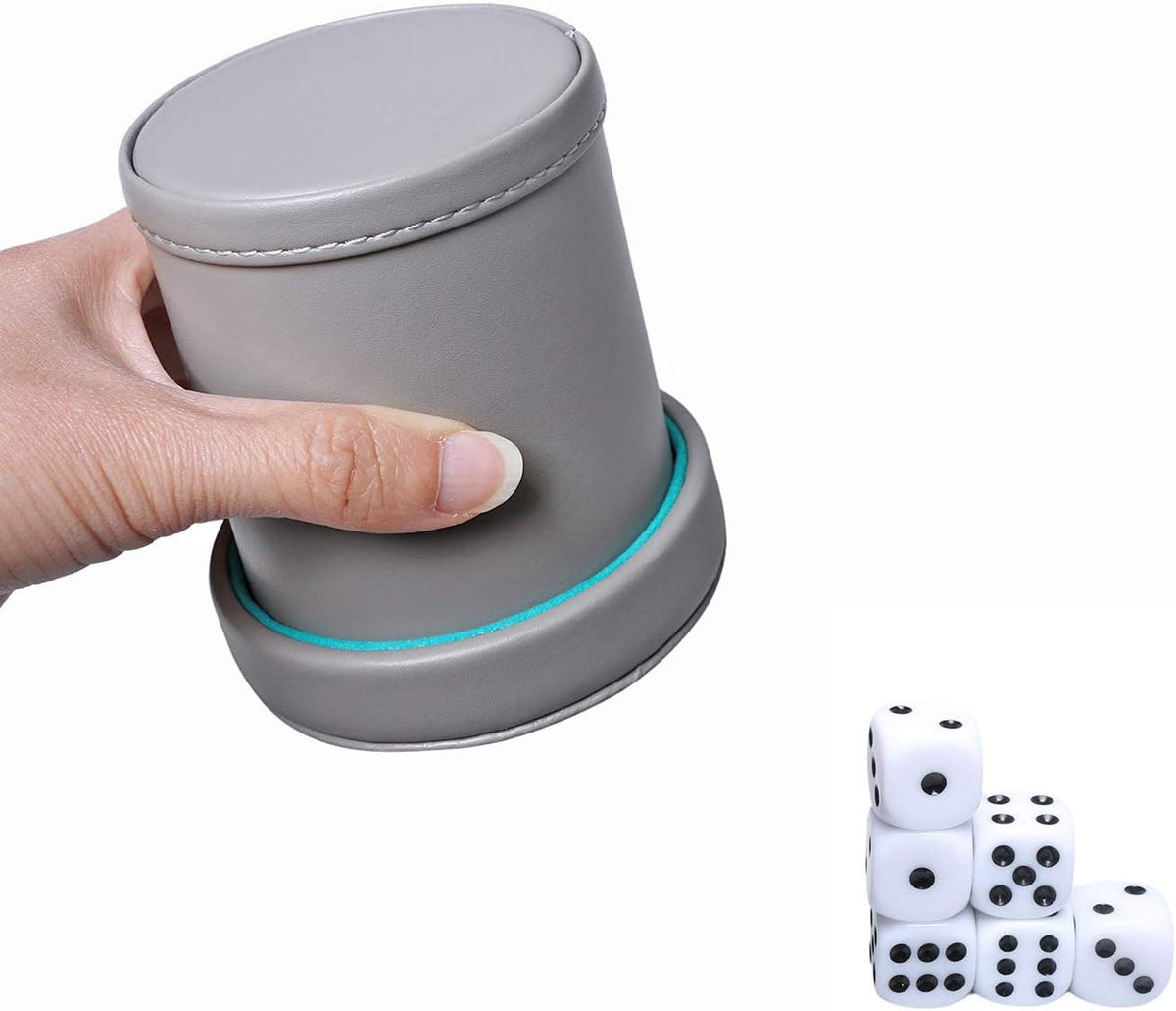 Leatherette Dice Cup with Lid Includes 6 Dices - Lakeblue - image 3