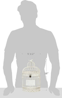 Red Co. 9.5” Dia Round Decorative Rustic Lockable Metal Birdcage Wedding Card Holder, White