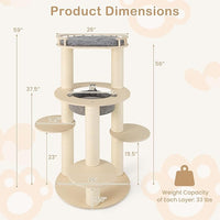 Tangkula Wood Cat Tree, 59 Inch Multi-Level Cat Tower with Top Padded Perch, Hammock, 3 Platforms & Sisal Scratching Posts, Large Modern Cat Tree Tower for Indoor Cats Kittens (59 Inch)