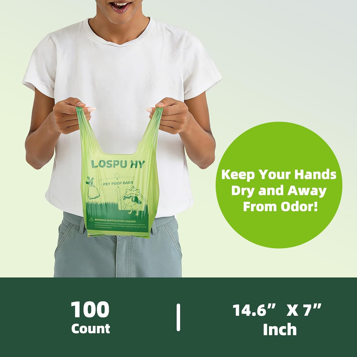 Poop Bags for Dogs, 100 Count Dog Poop Bags with Handles, Extra Thick Strong Leak Proof Doggie - 1 Count (Pack of 100) / Green - image 4