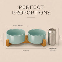 SPUNKYJUNKY Ceramic Dog and Cat Bowl with Wood Stand Non-Slip Matte - 3.6 cups / Morandi Green × 2 - image 4