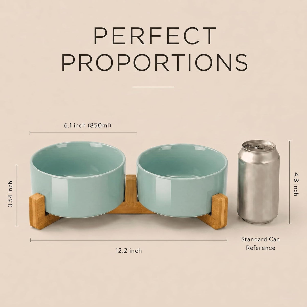 SPUNKYJUNKY Ceramic Dog and Cat Bowl with Wood Stand Non-Slip Matte - 3.6 cups / Morandi Green × 2 - image 4