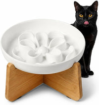 Melamine Cat Slow Feeder Bowl Set - White / 1 PACK - with Stand