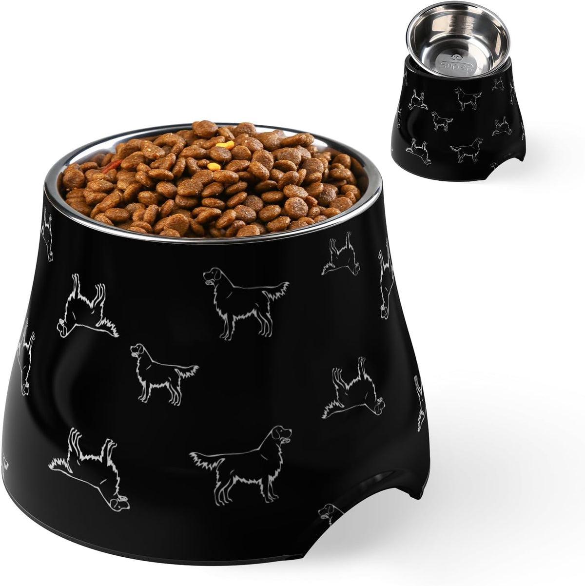 Elevated Dog Bowls with Stainless Steel Bowl - Black / M/2 Cups