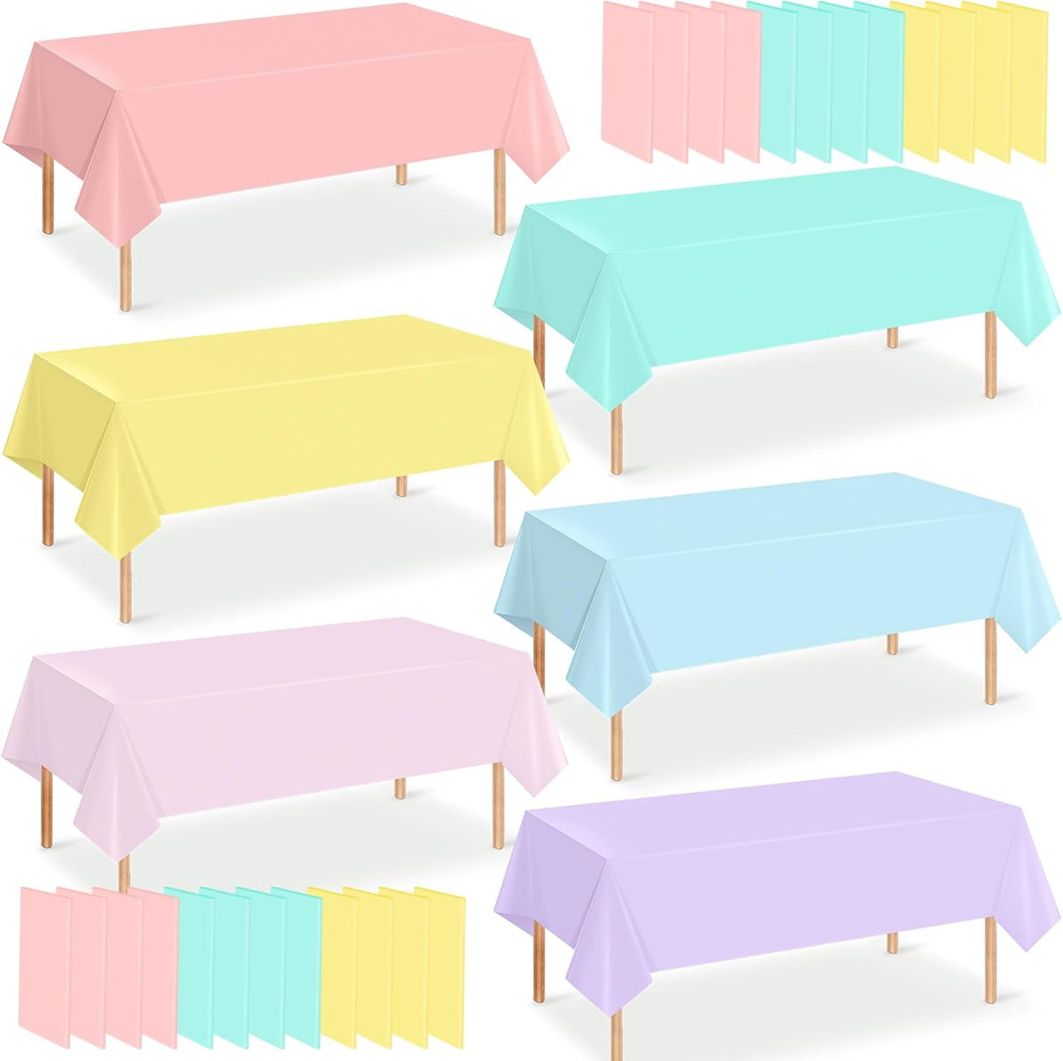 4Pcs Pastel Tablecloths, Mix Color Plastic Tablecloth Disposable Rectangle Table Covers for Baby - Pastel Rectangle / 24pcs
