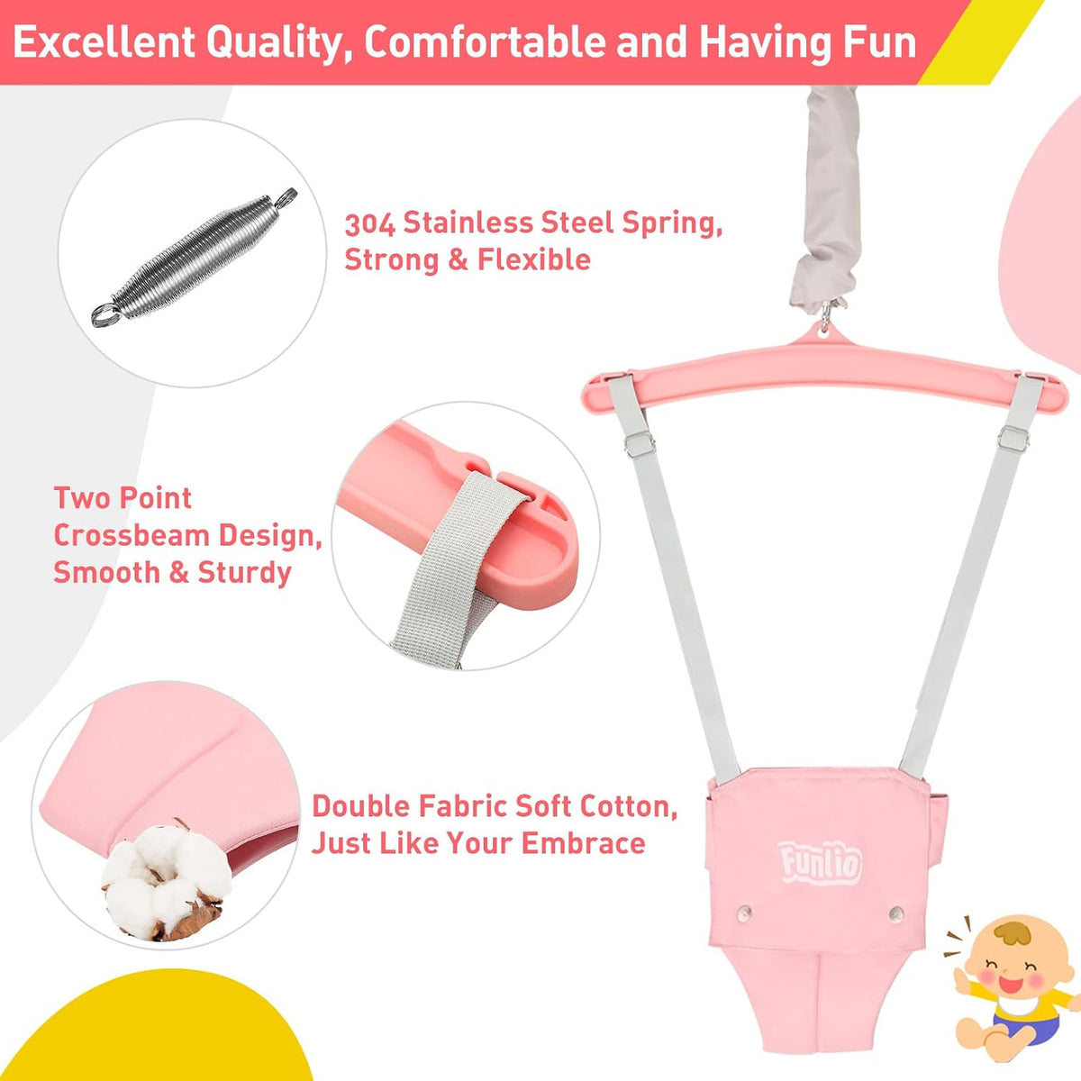 FUNLIO 2 in 1 Baby Jumper and Swing with 4 Sandbags - Pink - image 4