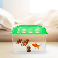 Portable Fish Tank Handheld Fish Tank,Plastic Mini Fish Box Transparent Cutout Design, Plastic Aquarium with Handle for Turtle and Pet Fish (Random Color Lid)