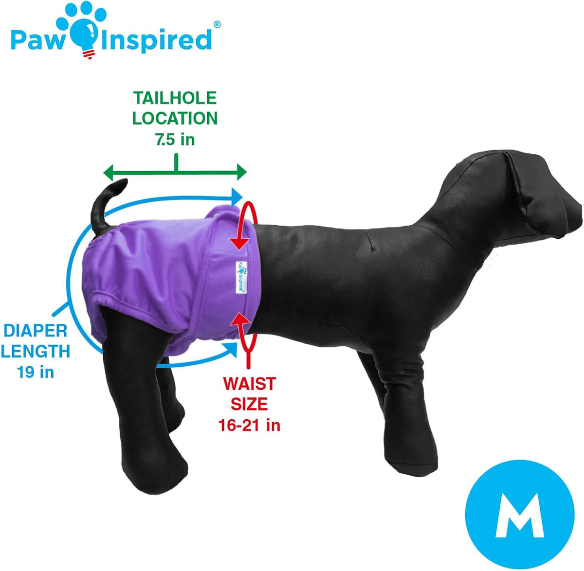 Paw Inspired Washable Dog Diapers, Assorted and White Lining - Assorted (Black Lining) / Medium (3 ct.) - image 2
