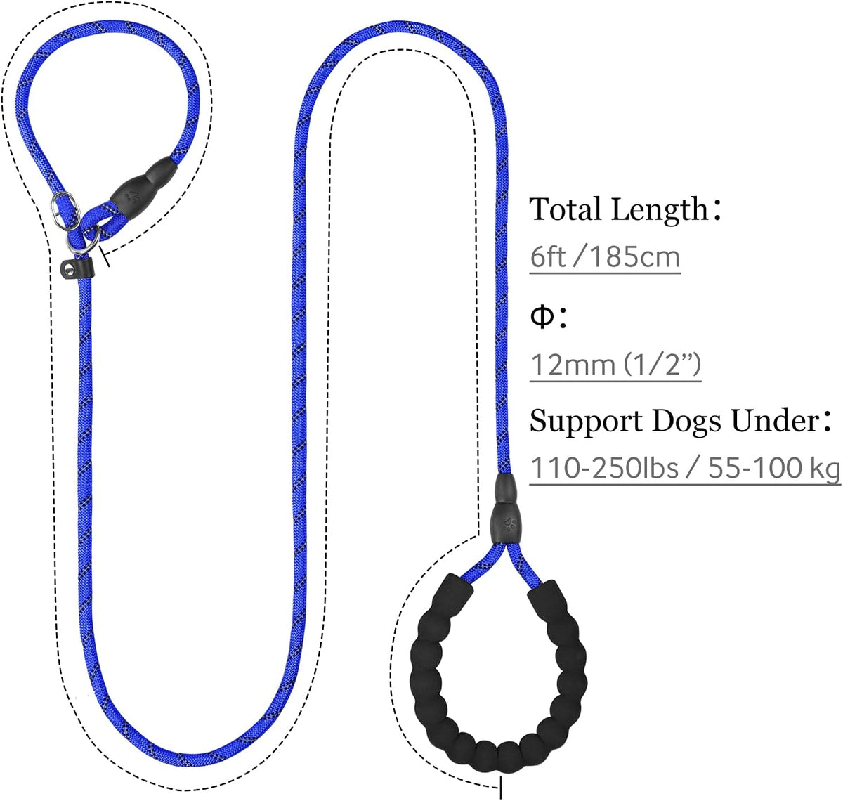Slip Lead for Dogs, No Pull Training Leash, Padded Handle – Essentials for Dogs - L-1/2"x6'(110-250lbs) / Navy Blue - image 2