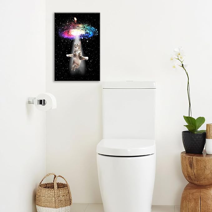 Funny Cat Wall Art Canvas Galaxy Wall Decor Prints Framed Painting Animal Pictures Gifts Artwork for Bathroom Living Dining Kitchen 16"x24"