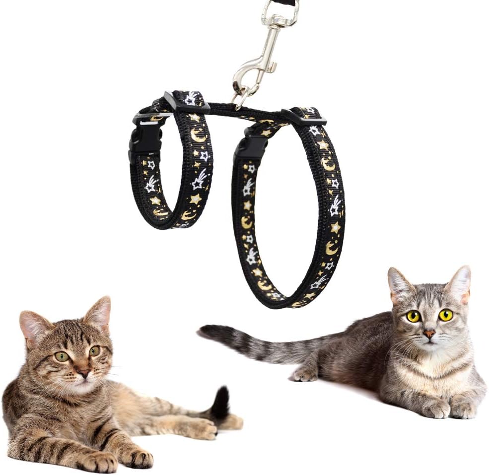 Cat Harness and Leash Set for Outdoor Walking Escape Proof Adjustable - Black / XL - image 2