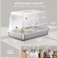 Stainless Steel Cat Litter Box with Lid, XL Large Enclosed - White - image 2