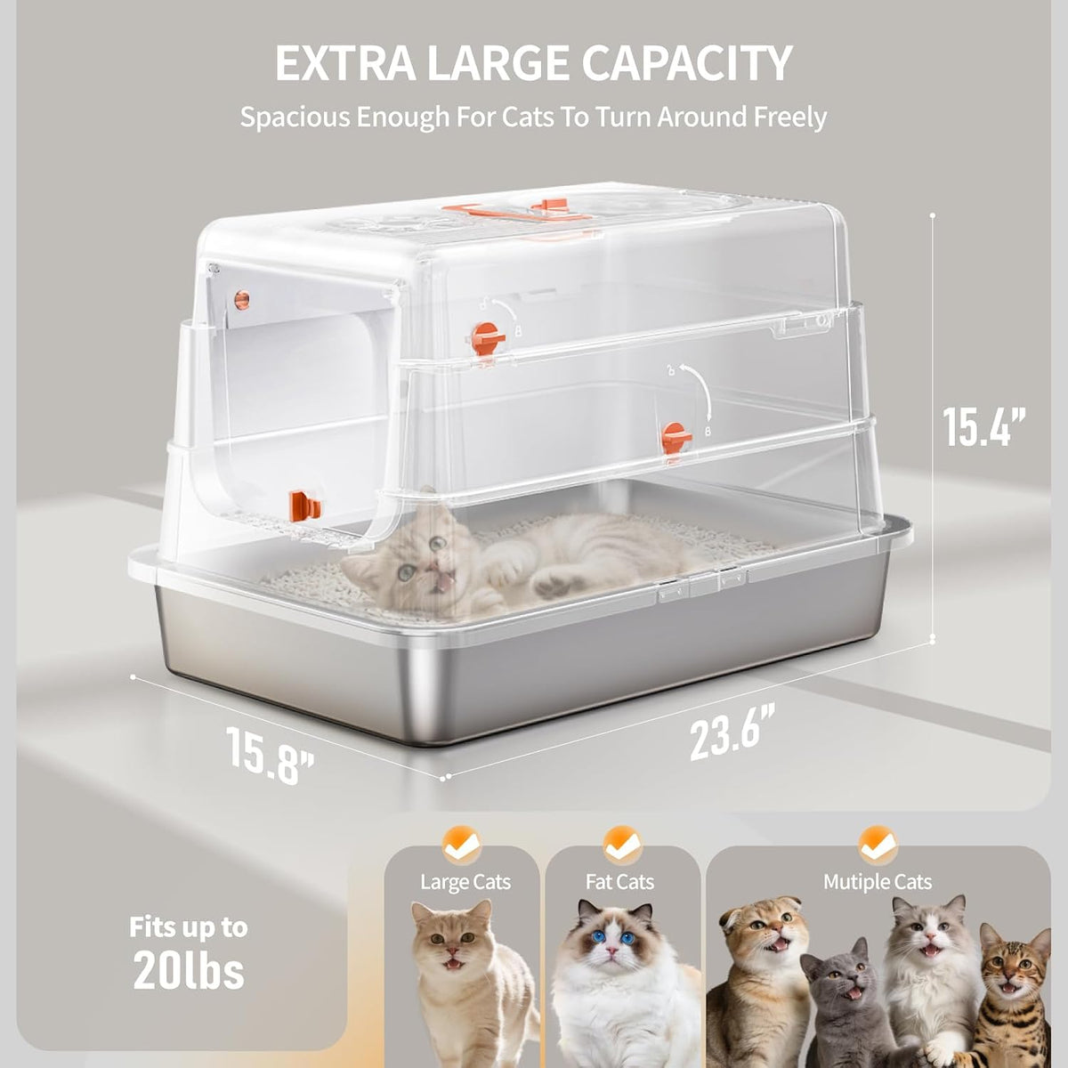 Stainless Steel Cat Litter Box with Lid, XL Large Enclosed - White - image 2