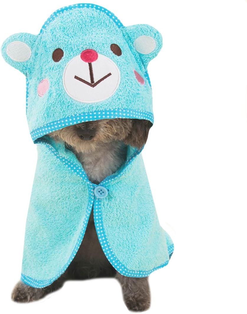 Goclothod Pet Hooded Bath Towel Cartoon Drying Bath Towel Absorbent - Blue