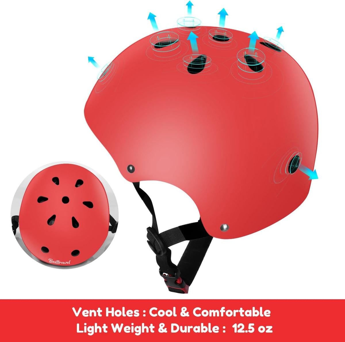 Besttravel Kids Helmet, Toddler Adjustable Kids Ages 3-8 Years Old Boys Girls Multi-Sports Safety - Red - image 4