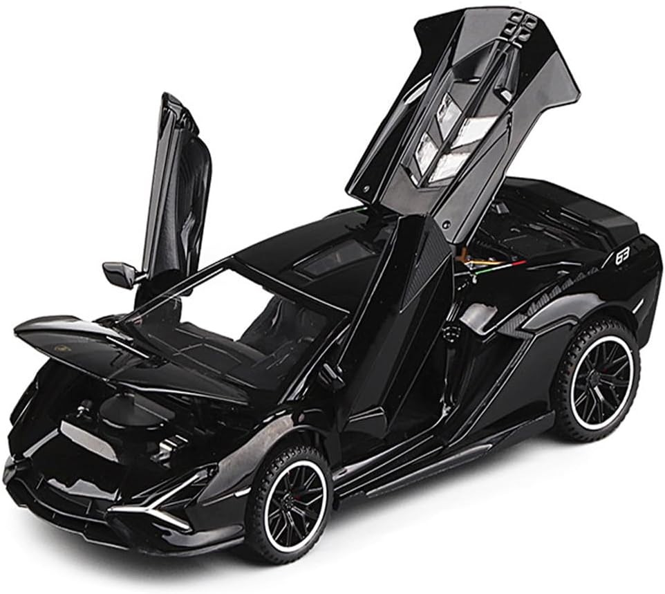 Lambo Toy Car Sian FKP3 Die-Cast Car Model with Lights and Sound Pull - Black