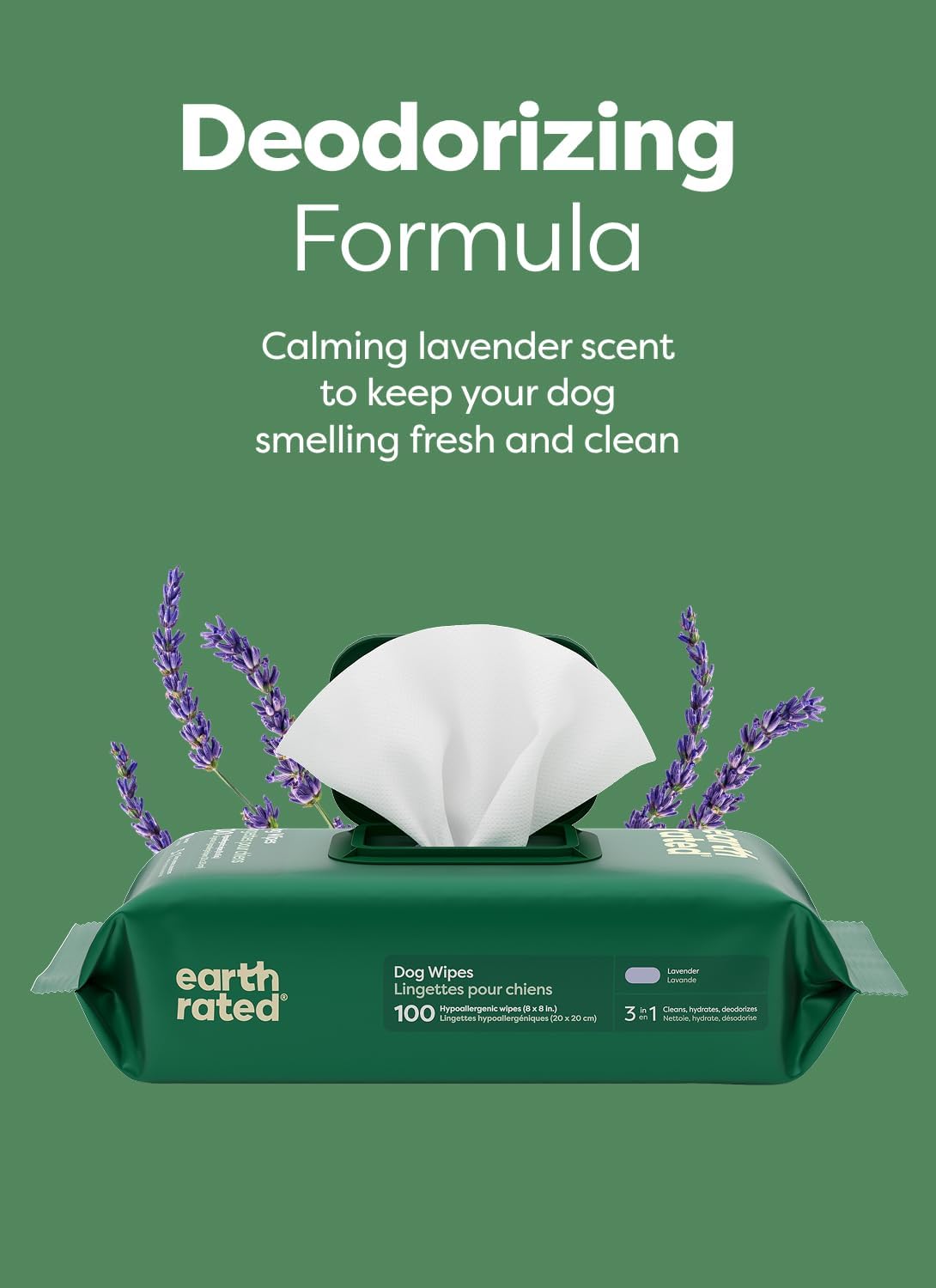 Earth Rated Dog Wipes for Paws & Butt, Deodorizing - Lavender / 400 Grooming Wipes - image 4
