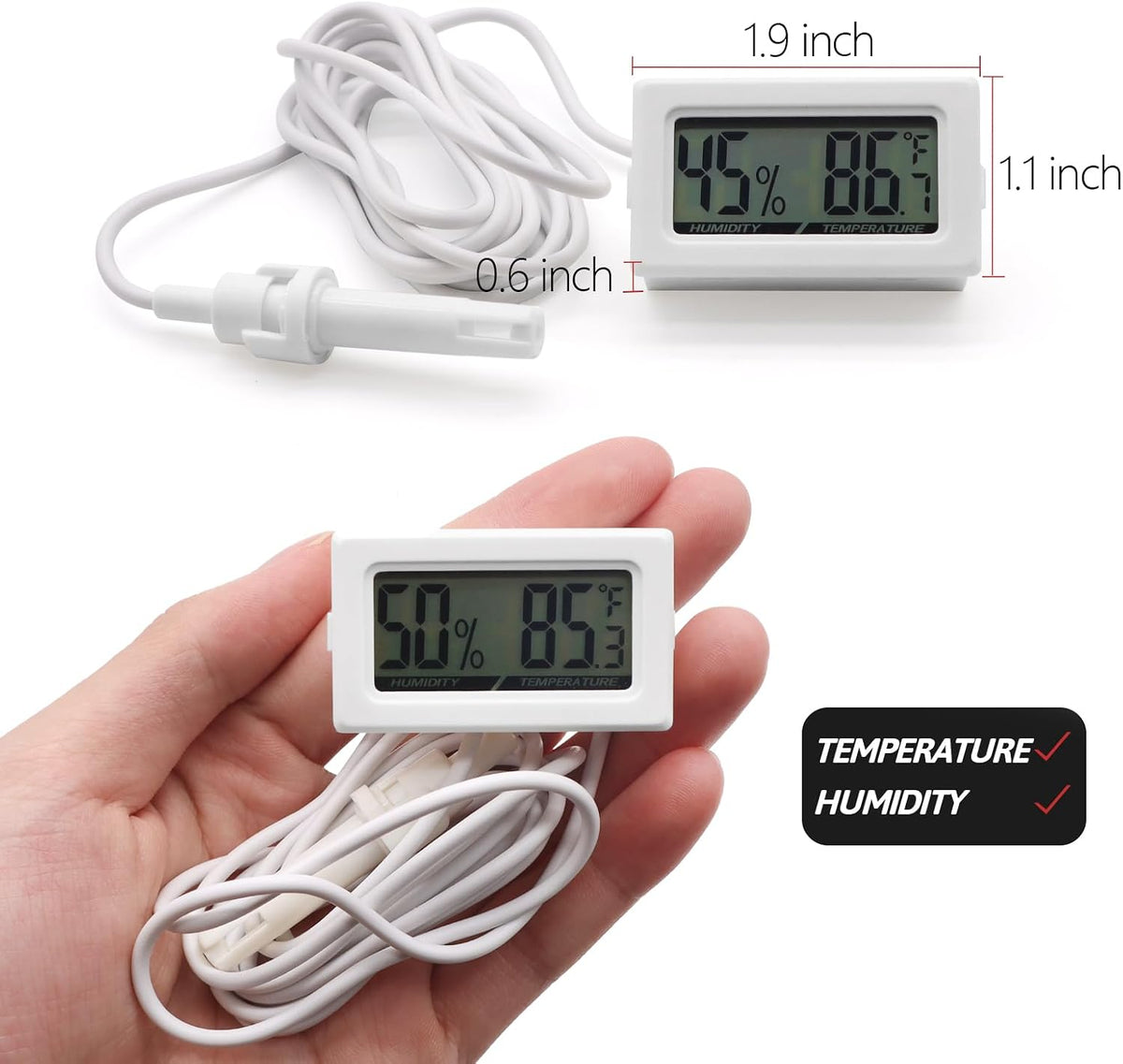 Digital Probe Thermometer Hygrometer for Reptiles - White - image 2