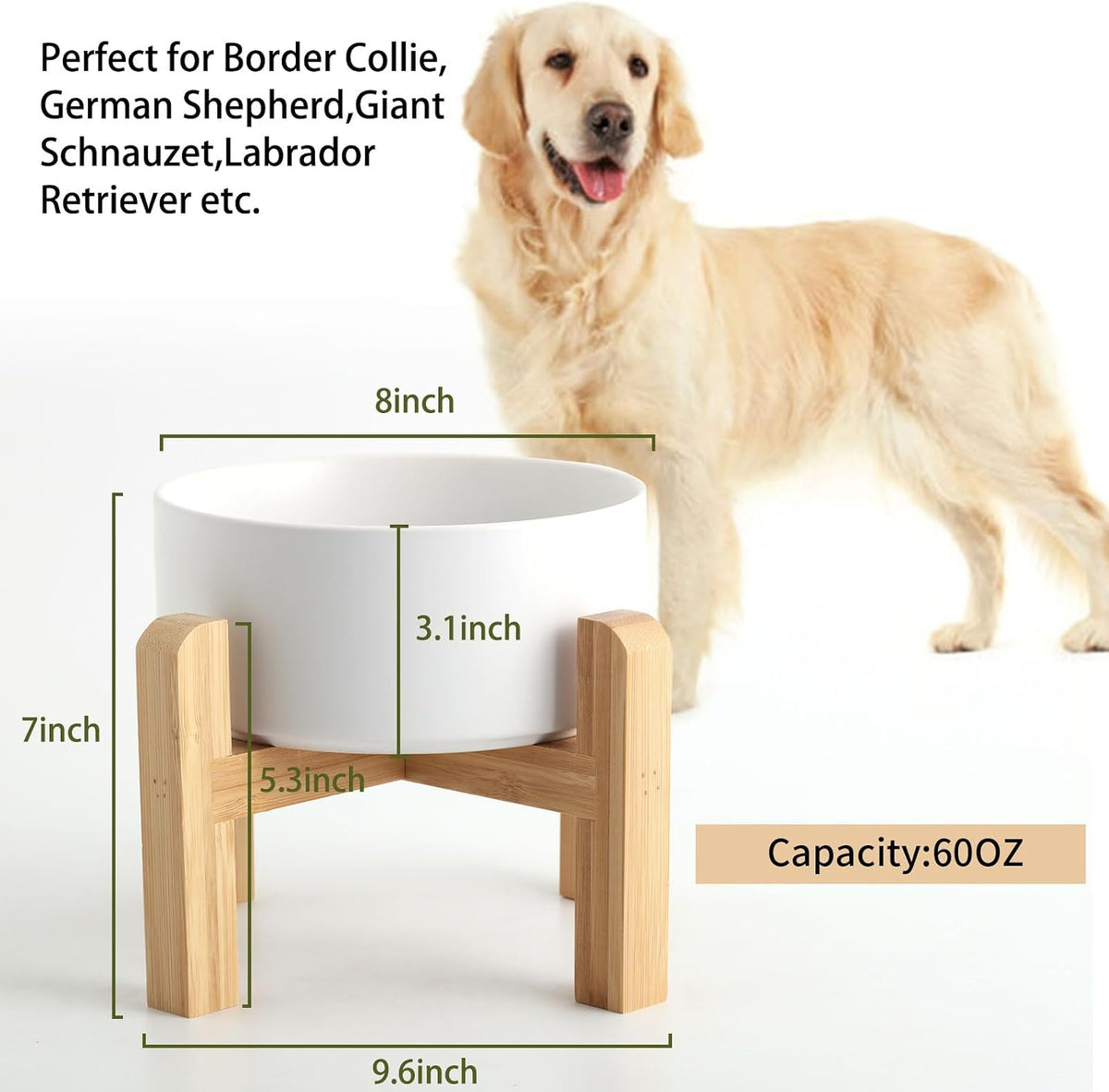 28 OZ Rust Red Elevated/Raised Ceramic Dog Bowl for Small and Medium - White / 7.6 Cups -Large - image 3
