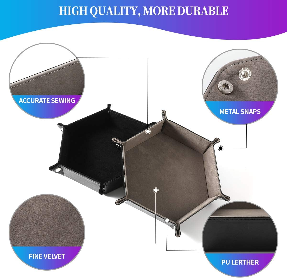 Grajar 2 Pcs Portable Folding Dice Rolling Tray Set for RPG DND Table - Black and Grey - image 2