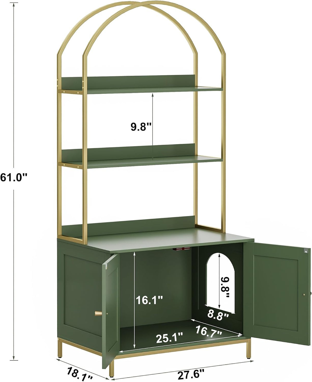 Cat Litter Box Enclosure with 2-Tier Shelves - Green and Gold - image 4