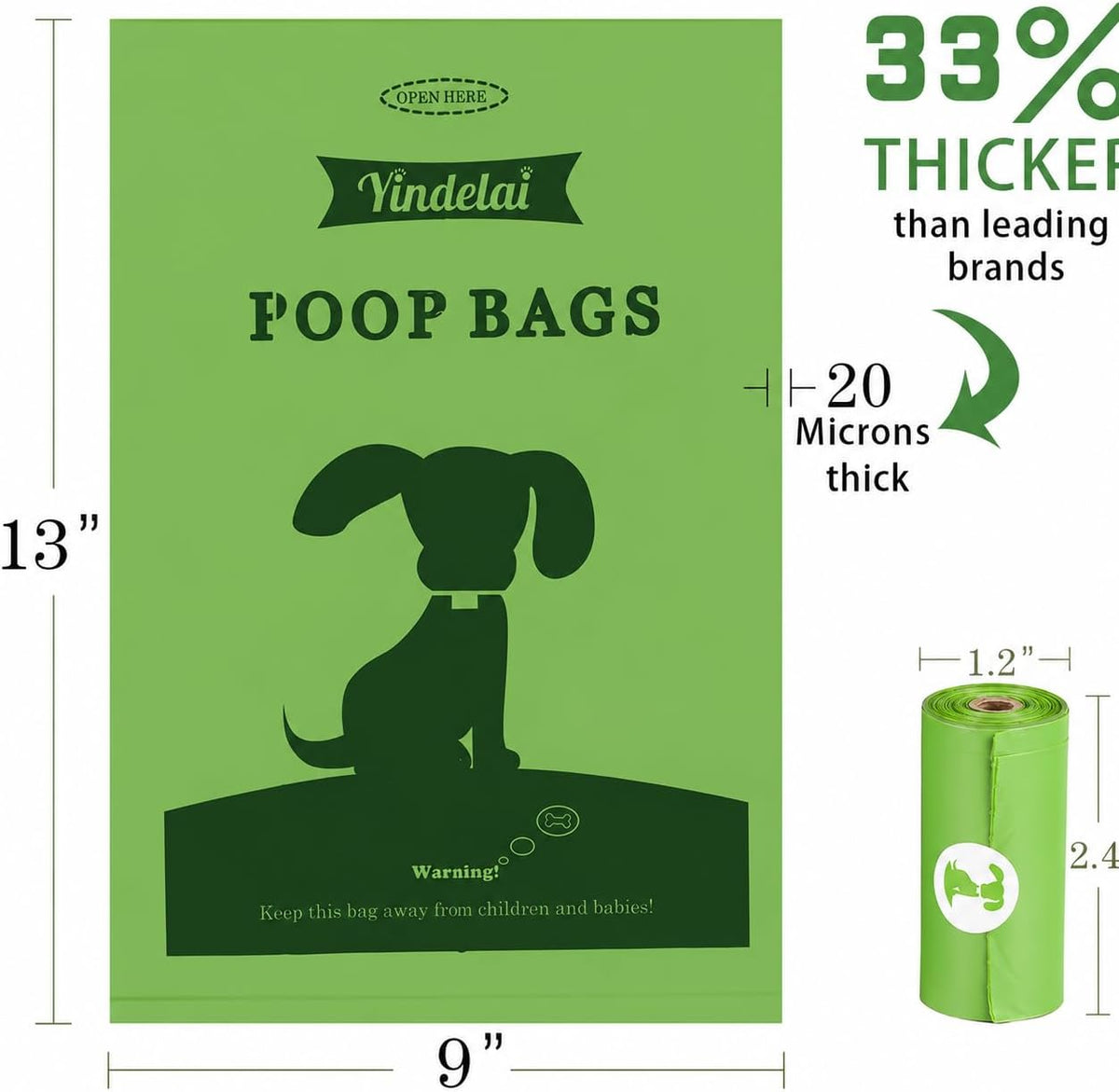 Dog Poop Bags Rolls with Dispenser, Keep Hands Clean 450 Count - 390- Green Scented - image 2