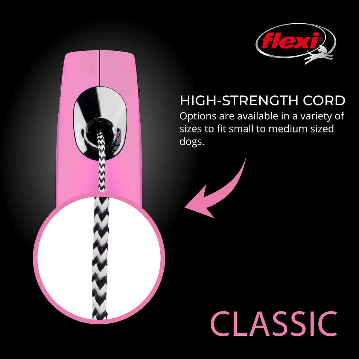 FLEXI Classic Cord Retractable Dog Leash - Pink / Small - 16 ft (Cord) - image 3