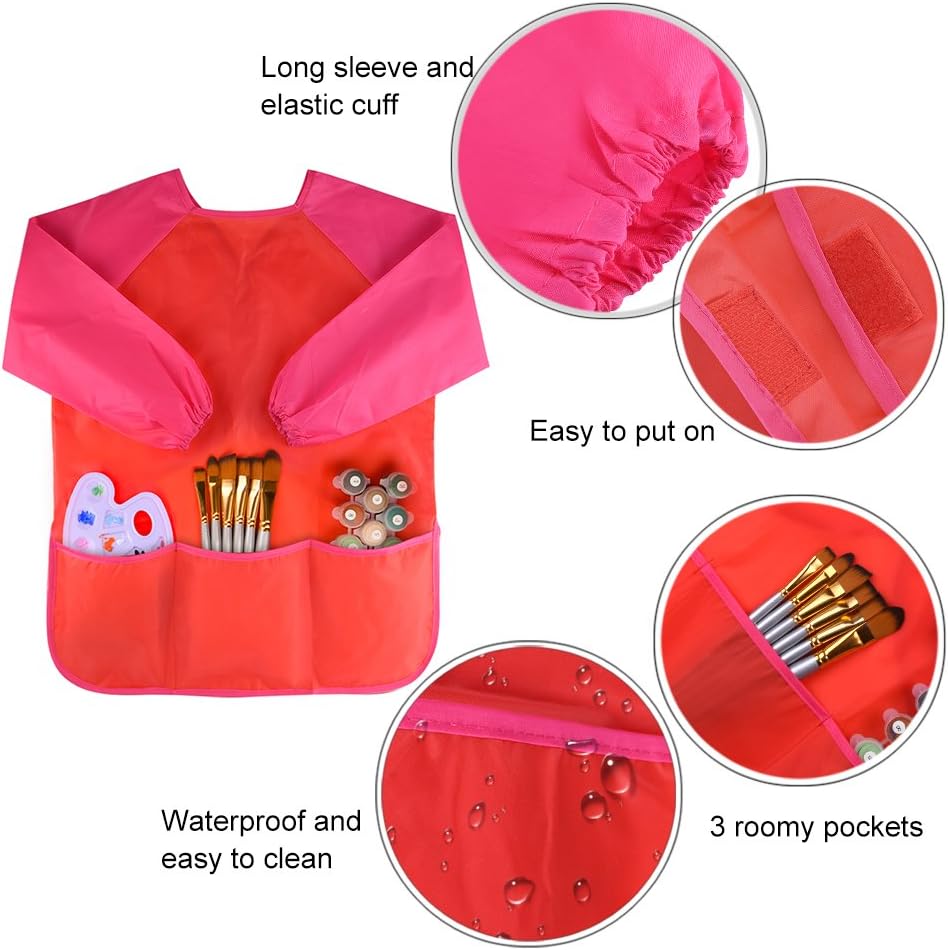 KUUQA Waterproof Children Art Smock Kids Art Aprons – Fun for Kids & Family - Red / 1 - image 2