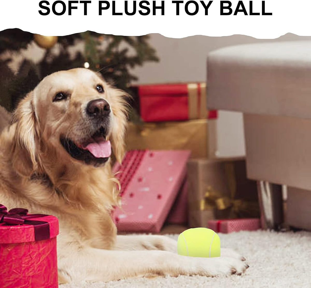 Dog Toys Balls, Chewable Plush Football for Dogs, Soft Pet Ball - Tennis - image 4