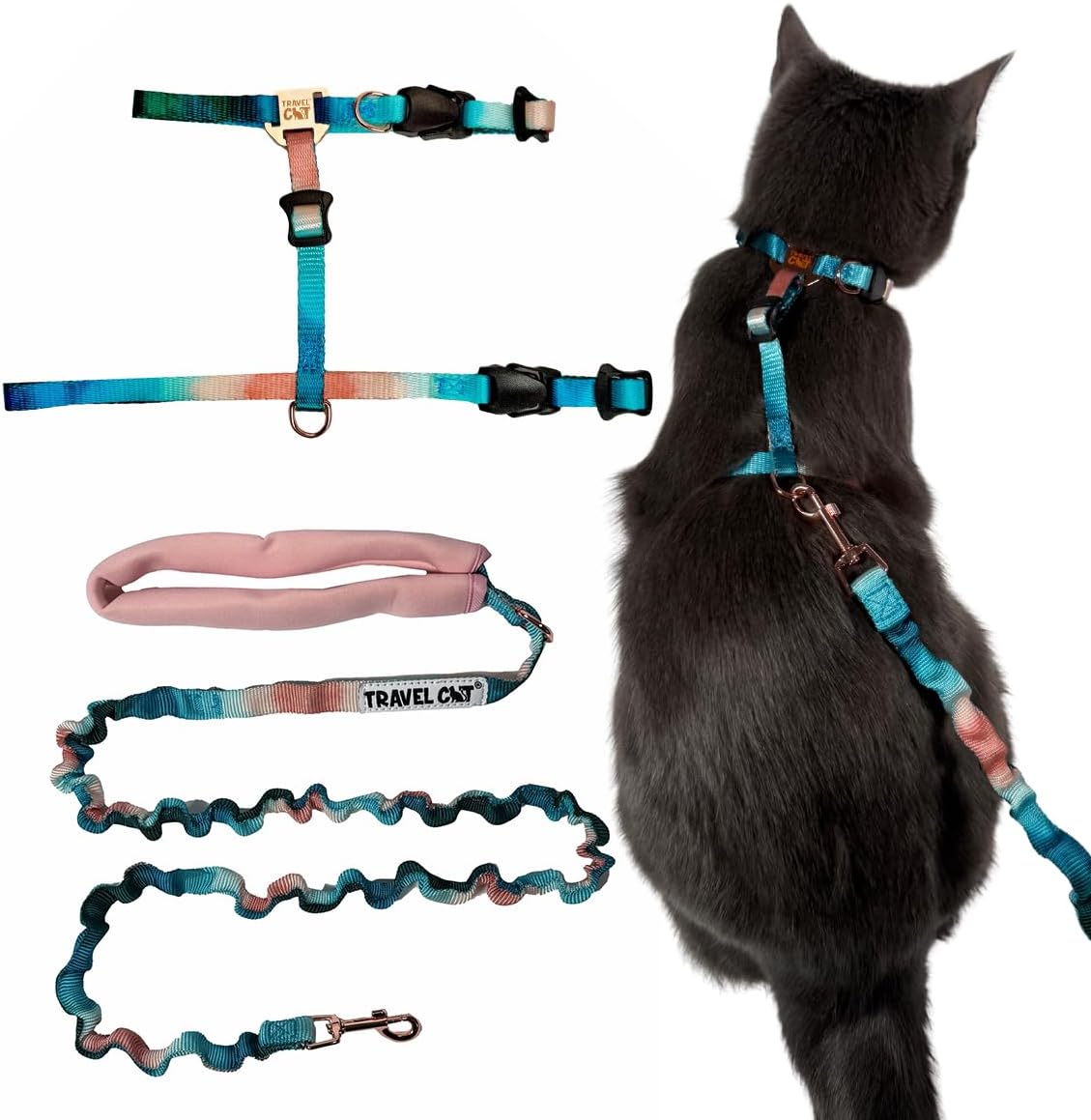 Travel Cat Harness and Bungee Leash Set, Large Cats, Kitten - Watercolors
