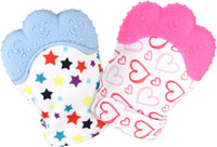 2Pack Silicone Teething Mitt - Blue Dots & Pink Hearts