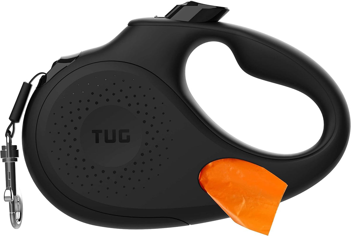 TUG Oval 360° Tangle-Free Retractable Dog Leash with Integrated Waste - Black / Medium