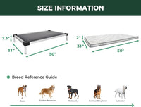 FXW TitanNest Chew-Proof Elevated Dog Bed, Raised Cot for Indoor/Outdoor/Camping Use, Durable & Washable Padded Pet Bed with Exclusive Reuseable Cover for Large Dogs, 50.0" L x 31.0" W x 7.3" H, Gray