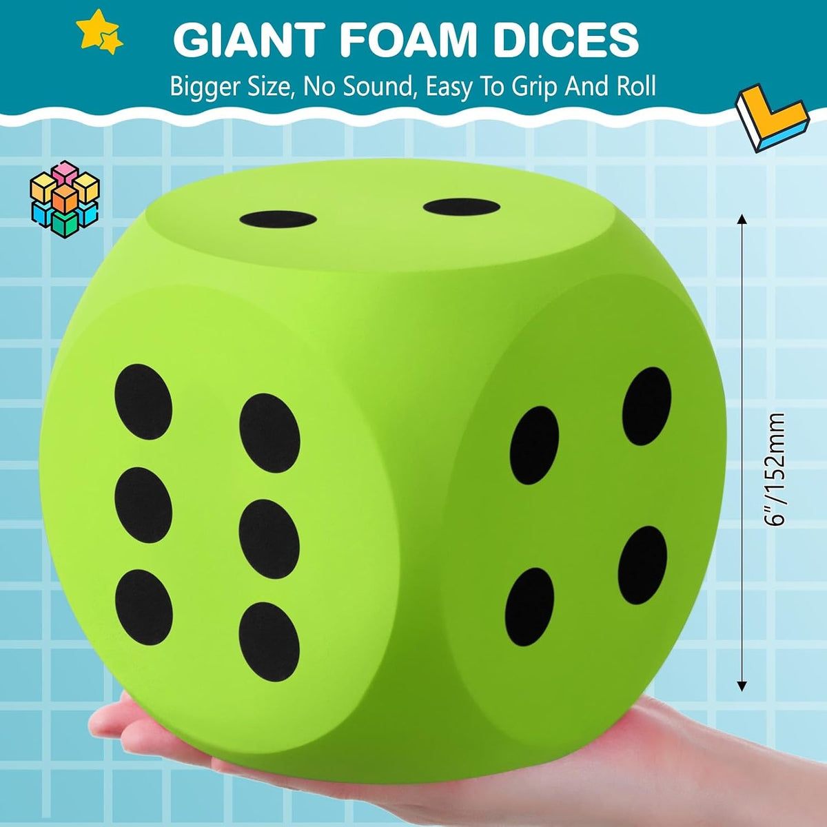 Shappy 6 Inch Foam Dice Big Dice Jumbo Large Cube, 1 Pc - Green / 1 - image 2