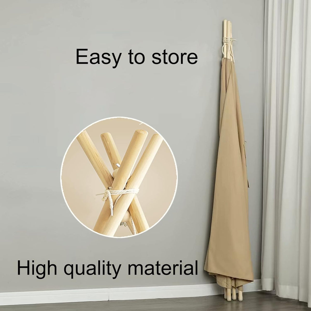 RONGFA cotton canvas kids teepee tent with pompom ball trim, floor mat and star light - view 8