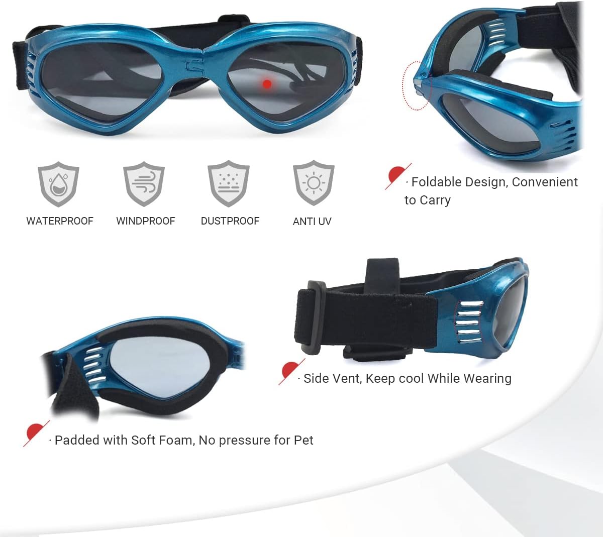 Clear Dog Goggles for Small Dogs - Fold Blue / Medium - image 3