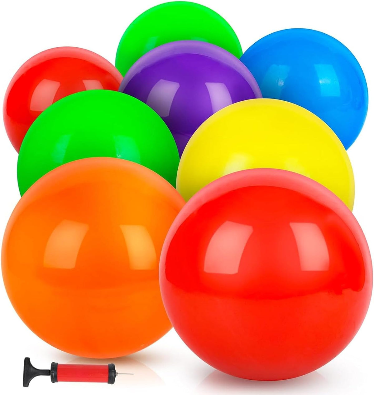 AMOR PRESENT 8 pack inflatable 8.5 inch playground balls in solid colors with hand pump